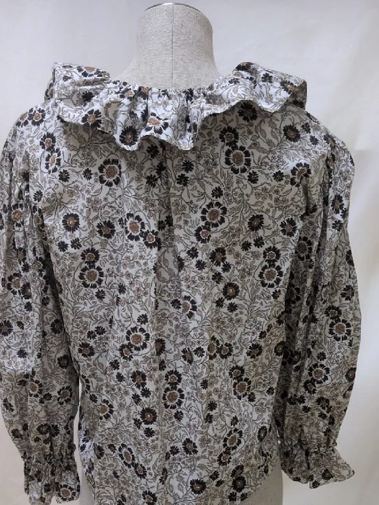 Zara Floral Ruffle Blouse in Cream & Brown - Picture 10 of 13